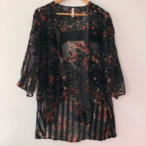 Anthropologie Floral Velvet Burnout Kimono